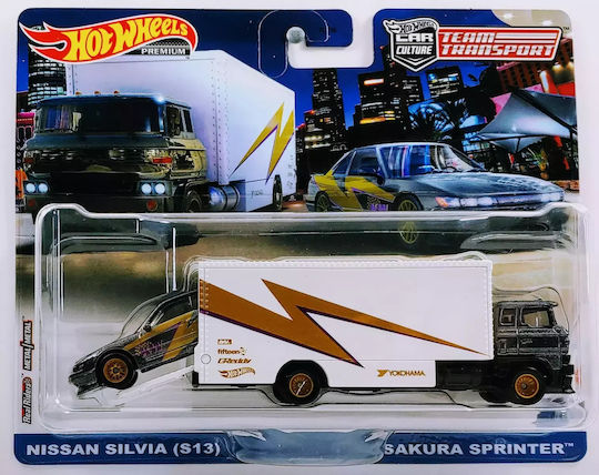 Hot Wheels Premium Car Culture Team Transport Set Cu Camion Nissan Silvia (S13) Sakura Sprinter 1:64 Pentru 3+ Ani