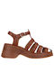 Favela Leather Women's Sandals Brown with Chunky Medium Heel