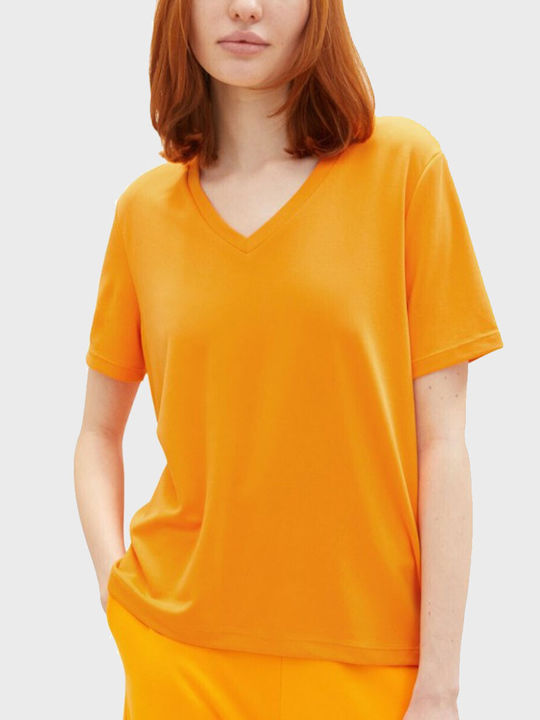 Tom Tailor Women's T-shirt with V Neckline Orange