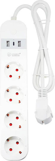 GSC Smart Πολύπριζο 4 Θέσεων με 2 USB-A, 2 USB-C, Διακόπτη και Καλώδιο 1.5m