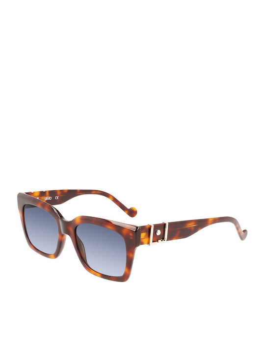 Liu Jo Women's Sunglasses with Brown Tartaruga Plastic Frame and Blue Gradient Lens
