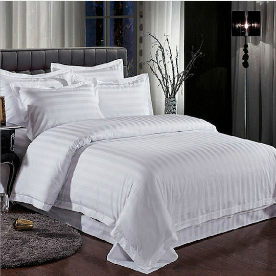 Blanc de Blanc MK Satin Stripe 2cm Σεντόνι Ξενοδοχείου Λευκό King Size 260x290εκ. Βαμβακερό