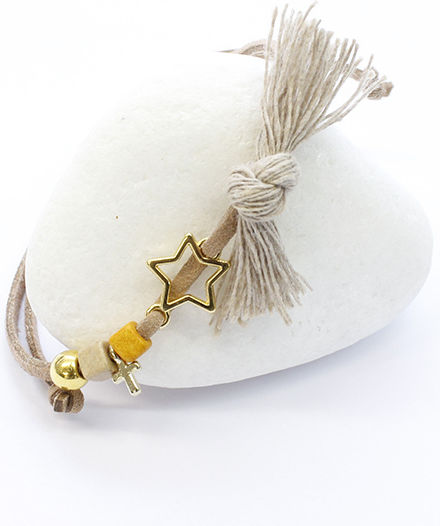 Afitechno Christening Charm Bracelet suede bracelet star gold-plated elements Gold 50pcs