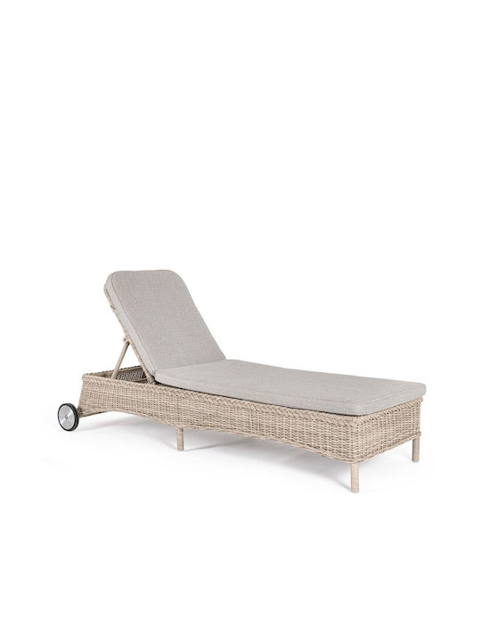 Deckchair Rattan Jupiter with Cushion & Wheels Beige 190x66x97cm.