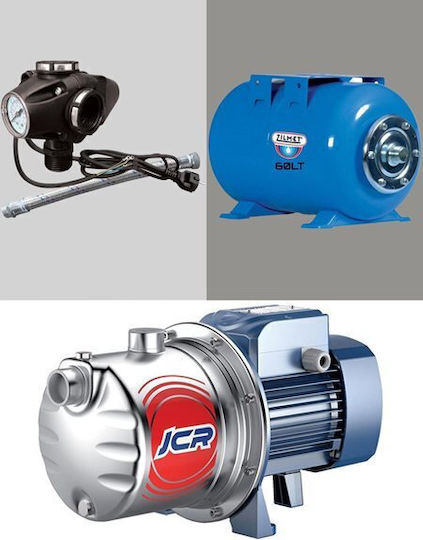 Pedrollo MONTAGE JCRm 2A + Einphasig Wasserdruckpumpe mit Horizontal Behälter 60 Liter 1.25hp