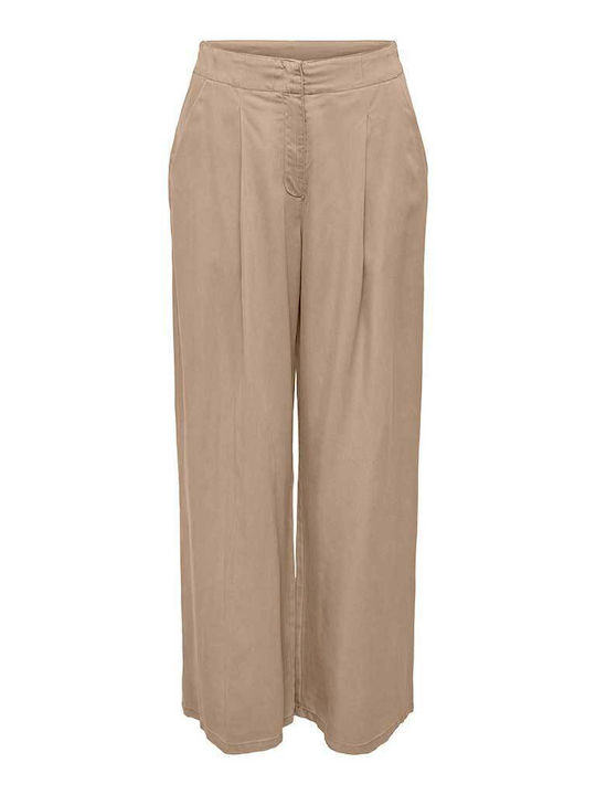 Only Γυναικεία Υφασμάτινη Παντελόνα Loose Fit Μπεζ