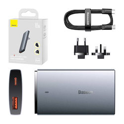 Baseus Φορτιστής με Θύρα USB-A και Θύρα USB-C και Καλώδιο USB-C 65W Γκρι (CCGP150113)