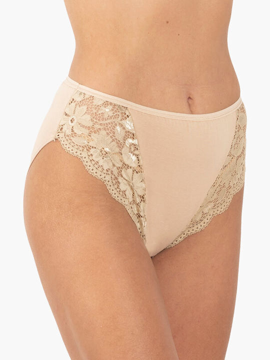 A.A UNDERWEAR Cotton Women's Slip with Lace Beige