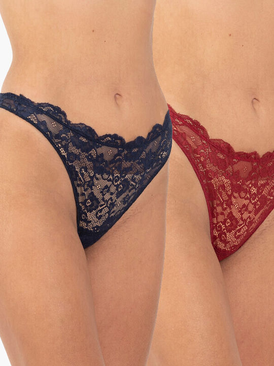 A.A UNDERWEAR Cotton Women's String 2Pack with Lace Navy Blue