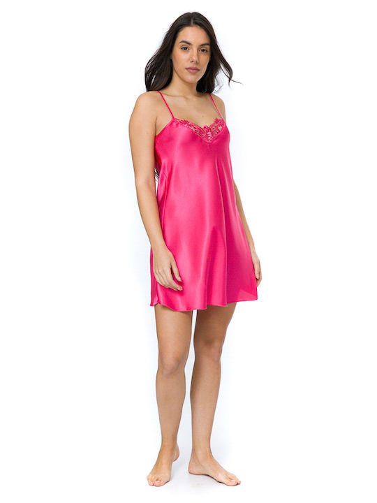 Satin nightgown (5010-2) - Fuchsia