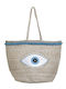 Ble Resort Collection Straw Beach Bag with Wallet with design Eye Beige