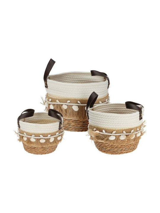 STRAW BASKET WITH SHELLS COTTON 19X21CM WHITE/NATURAL