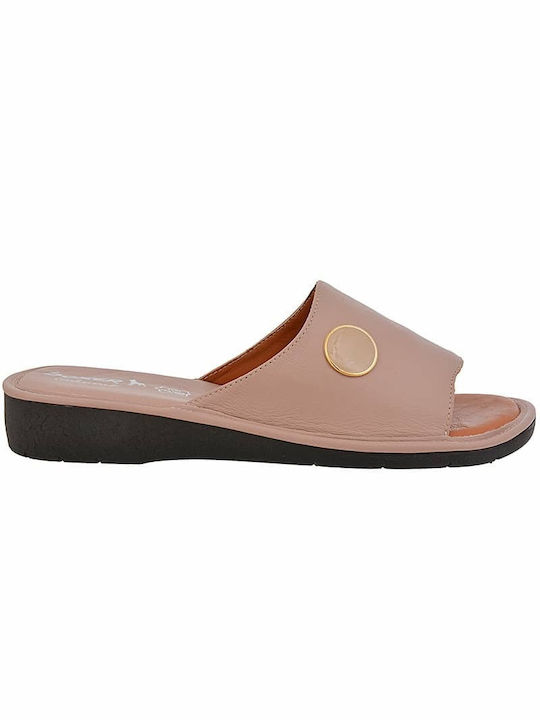 Boxer Leather Women's Flat Sandals in Beige Color