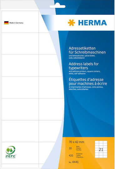 Herma 420Stück Klebeetiketten in Weiß Farbe 70x42mm