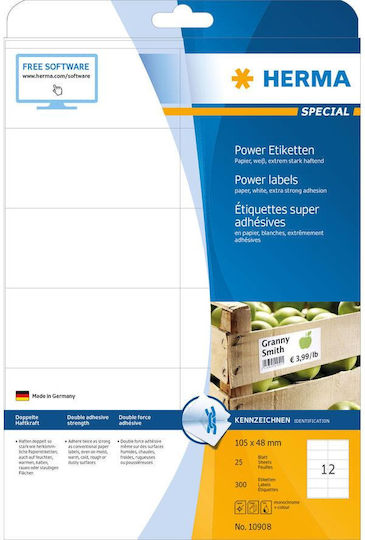 Herma 300Stück Klebeetiketten in Weiß Farbe 105x48mm