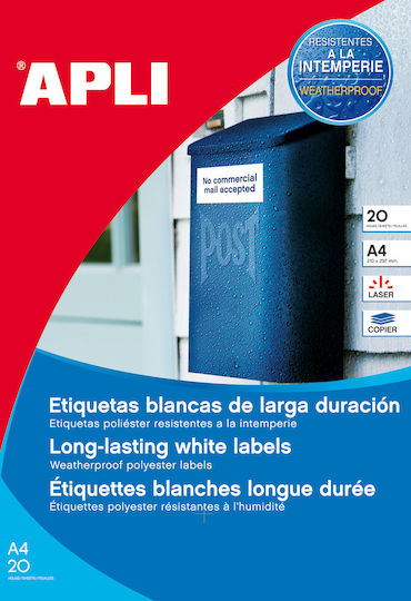 Apli Αυτοκόλλητες Ετικέτες Α4 210x297mm