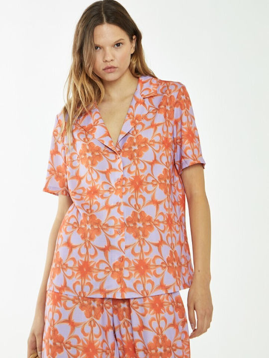 Κοντομάνικο Γυναικείο Πουκάμισο Lilac / Orange