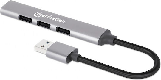 Manhattan USB Хъб 4 Порта USB 3.0 с USB-A Връзка Сребрист