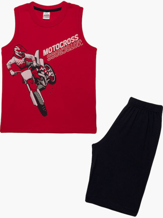 Minerva Παιδική Πιτζάμα Καλοκαιρινή Κόκκινη Motocross