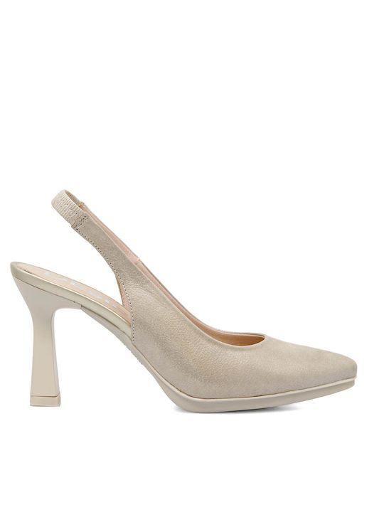 Leather Pointed Toe Beige Heels
