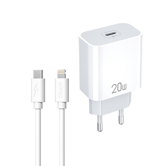 SiiPro Φορτιστής με Θύρα USB-C και Καλώδιο USB-C - Lightning 20W Λευκός (SD-04-iP)