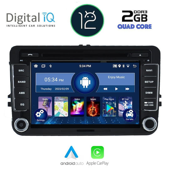 Digital IQ Car Audio System for Seat Leon / Altea / Toledo Skoda Yeti / Fabia / Rapid / Roomster / Superb Volkswagen Touran / Amarok / Beetle / Jetta / Transporter 2004-2014 with Clima (Bluetooth/USB/AUX/WiFi/GPS/Apple-Carplay/Android-Auto) with Touch Screen 7"