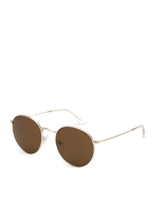 Invu Unisex Sonnenbrille mit Gold Metall Gestell und Braun Linse P1203C