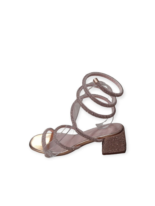 Women's sandal. Rose gold color spiral rhinestones