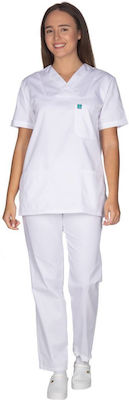 Alezi Medizinische Hosen Weiß aus Baumwolle und Polyester