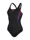 Speedo Placement Muscleback Athletic One-Piece Swimsuit Black/Red