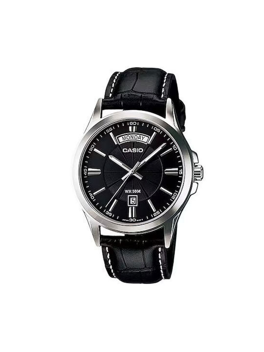 Casio Watch Battery with Black Leather Strap