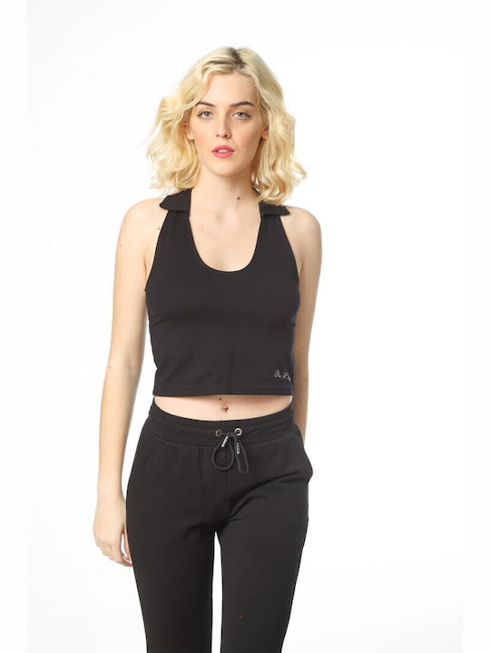 Paco & Co Damen Sommer Crop Top Ärmellos Schwarz