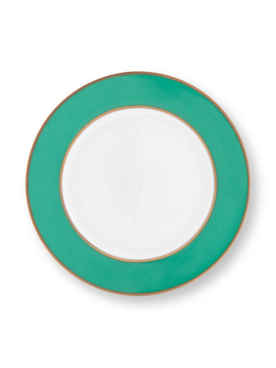 PiP Studio Chique Plate Desert made of Porcelain Gold-Green with Diameter 17cm