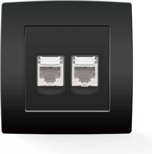 Elmark City Doppelter Netzwerksteckdose RJ45 mit Rahmen in Schwarz Farbe 193711