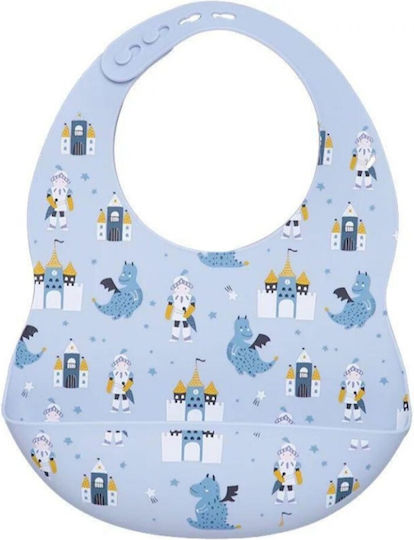 Baby Cloud Castele cu Dragoni Impermeabila Bavetă Silicon cu buton & Buzunar Albastră
