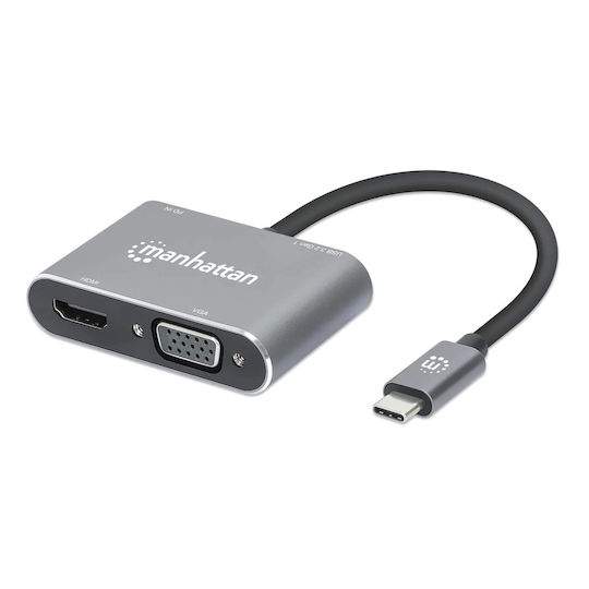 Manhattan USB-C Docking Station με HDMI 4K PD και σύνδεση 2 Οθονών Γκρι (130691)