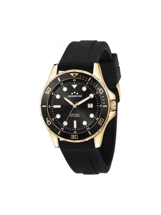 Chronostar Captain Watch Battery with Black Rubber Strap