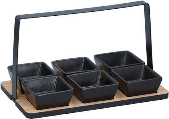 Alpina Appliances Ceramică Platou pentru aperitive 6 poziții cu Suport Neagră L14xl14xH24cm 7buc Alpina Appliances Ceramică Platou pentru aperitive 6 poziții cu Suport Neagră L14xl14xH24cm 7buc