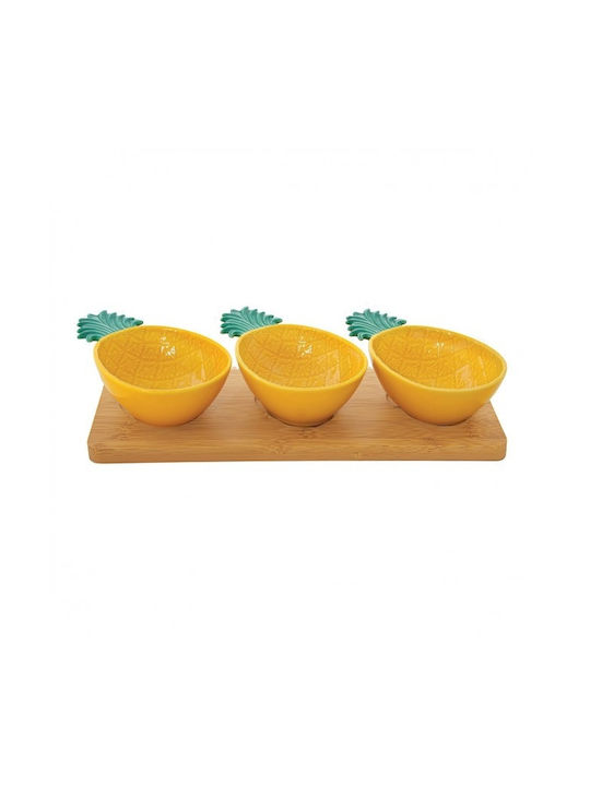 Marva Porcelain Dessert Divided Serving Tray with 3 Slots Pineapple Yellow-Green 29x11cm 3pcs