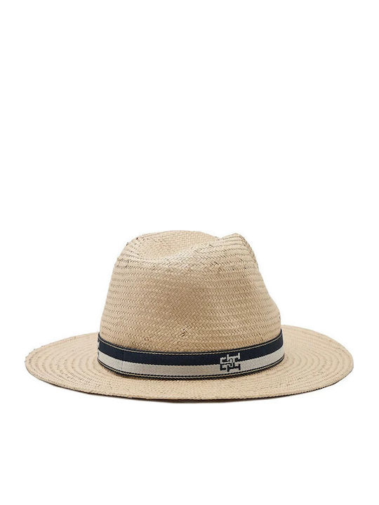 Tommy Hilfiger Iconic Prep Frauen Rattangeflecht Hut Fedora Beige