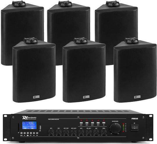 Power Dynamics SET-PA AUDIO 281 Предусилвател Търговски Усилвател 6.0 Канала с 4 Микрофонни Усилватели 240W/100V и Връзки USB/Bluetooth PRM240