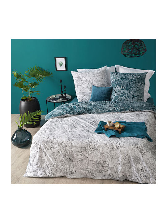 Duvet Cover Set Cotton Queen with 2 Pillowcases 240x220 A-S Jungle Petrol Blue
