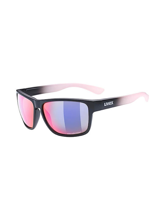 Uvex LGL 36 CV Sonnenbrillen mit Schwarz Rahmen und Rosa Spiegel Linse S5320172398