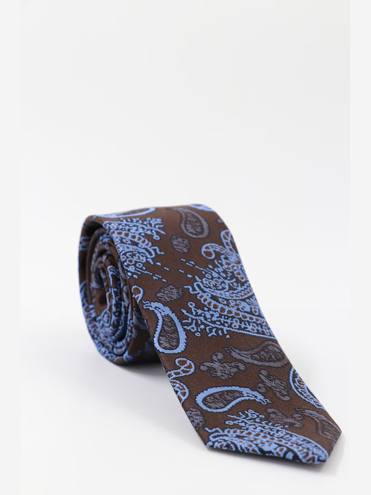 MEN'S TIE BROWN WITH BLUE LACHOURI T10 - BROWN MEN'S TIE