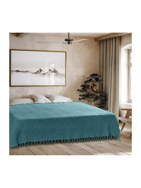 Madi Tifon Blanket Pique Queen with Fringes 220x240cm. Petrol Blue