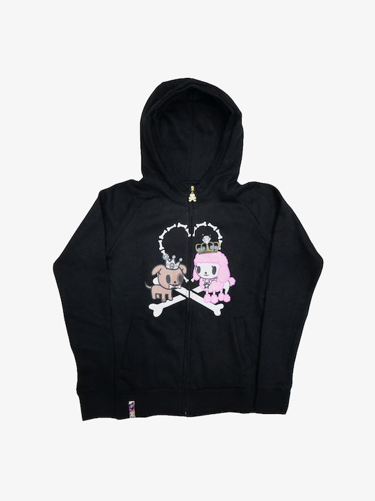 Tokidoki Cardigan pentru copii din material frotirat cu glugă Negru