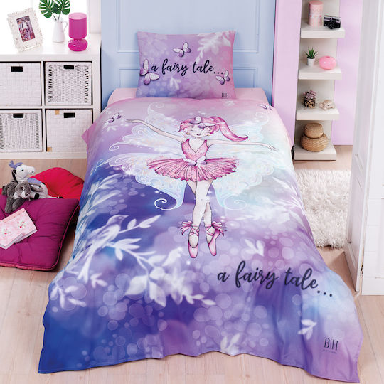 Beauty Home Σετ Παιδικό Πάπλωμα Μονό με Μαξιλαροθήκη Fairy Tale Art Μωβ 160x240εκ.