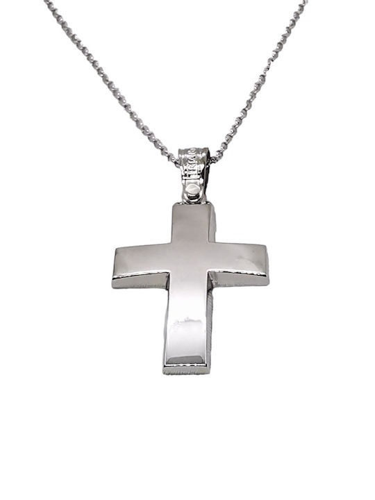 Triantos Crucifix din Aur Alb 14K cu Lanț 1.2.1310W