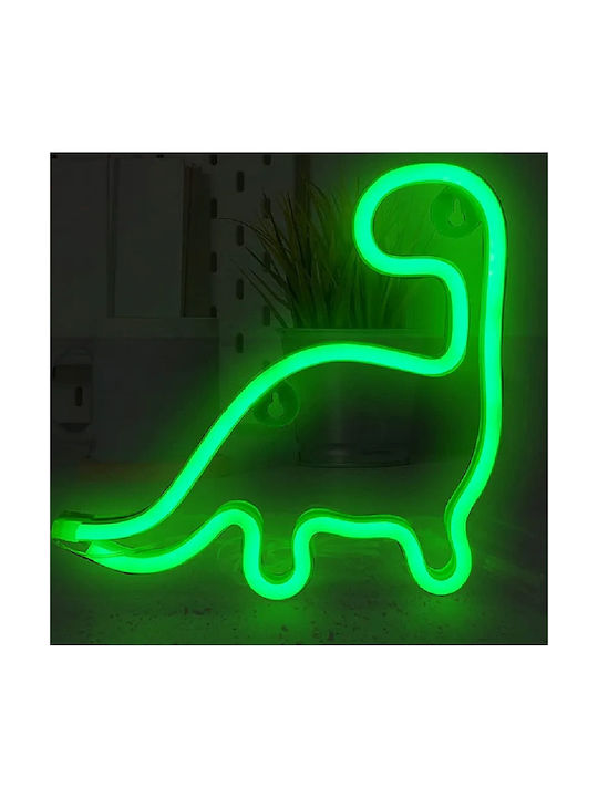 OEM Διακοσμητικό Φωτιστικό Τοίχου Νeon Δεινόσαυρος σε Πράσινο Χρώμα 24x23cm 3xAA/USΒ