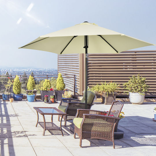 Round Metal Garden Parasol Beige Diameter 2.62xHeight 2.43m